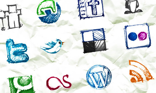 Más de 200 iconos sociales con estilo grunge, vintage y dibujados a mano 