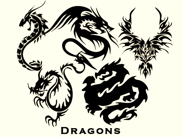plantillas tatuajes dragones. Ilustraciones de dragones vectoriales